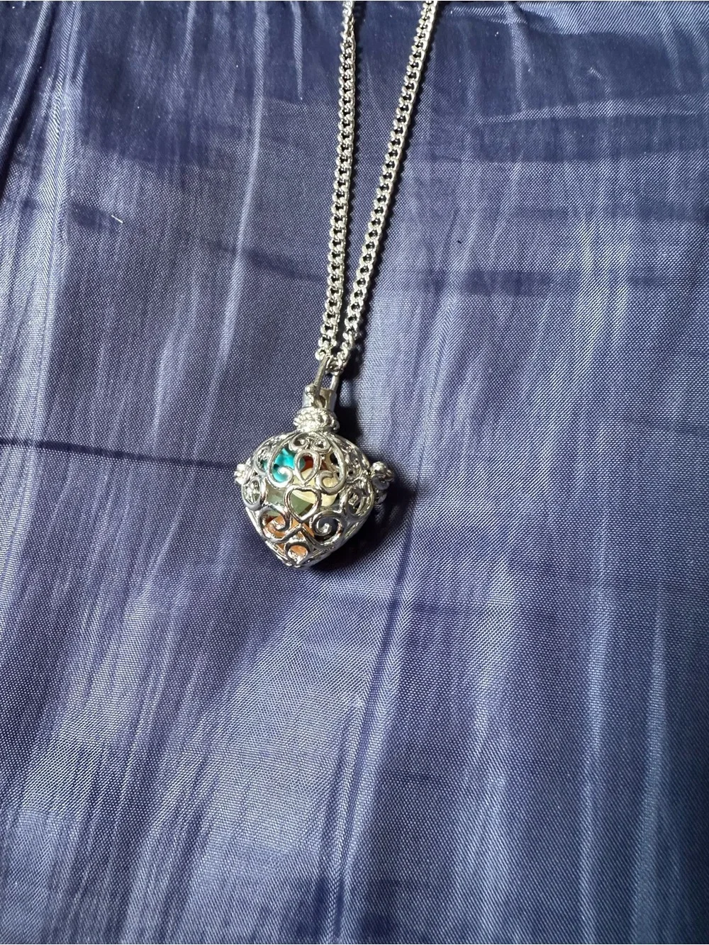 Silver Heart Locket Necklace with Multicolor Accents - Picture 2 of 3
